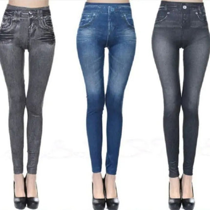 Women Bottoms Push Up Seamless Faux Denim Leggings - Women Bottoms - Avalokite - Mad Fly Essentials