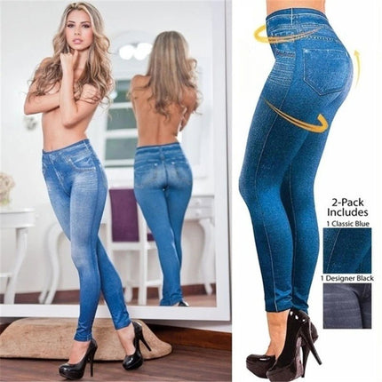 Women Bottoms Push Up Seamless Faux Denim Leggings - Women Bottoms - Avalokite - Mad Fly Essentials