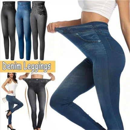 Women Bottoms Push Up Seamless Faux Denim Leggings - Women Bottoms - Avalokite - Mad Fly Essentials