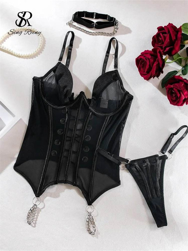 Women Black Lace Corset Lingerie Set - Mad Fly Essentials