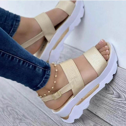 Women Buckle Strap Fashion Wedge Sandals - Sandals - BKLD - Mad Fly Essentials