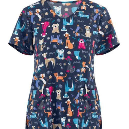 Women Cartoon Cat Dog Pet Nursing Scrub - Nursing Scrub - Nadanbao - Mad Fly Essentials