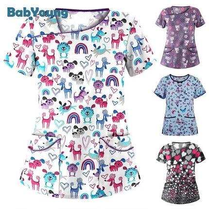 Women Cartoon Cat Dog Pet Nursing Scrub - Nursing Scrub - Nadanbao - Mad Fly Essentials