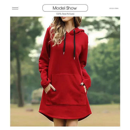 Women Casual Pocket Oversized Hoodie Midi Dress - MIDI Dress - Jocoo Jolee - Mad Fly Essentials