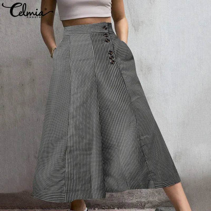Women Casual Striped High Waist Flare Harem Pants - Harem Pants - Celmia - Mad Fly Essentials