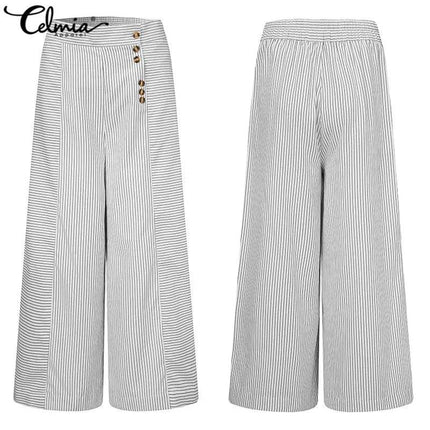 Women Casual Striped High Waist Flare Harem Pants - Harem Pants - Celmia - Mad Fly Essentials