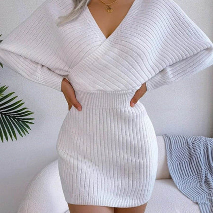 Women Casual White Bodycon Sweater Dress - Sweater Dress - LUSMAY - Mad Fly Essentials