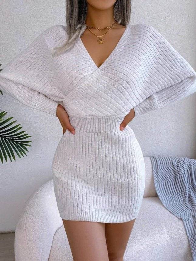Women Casual White Bodycon Sweater Dress - Sweater Dress - LUSMAY - Mad Fly Essentials