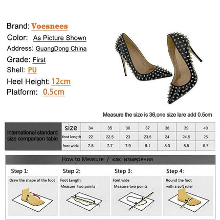 Women Celebrity Star Rivets 12cm Pump High Heels - High Heels - Voesnees - Mad Fly Essentials