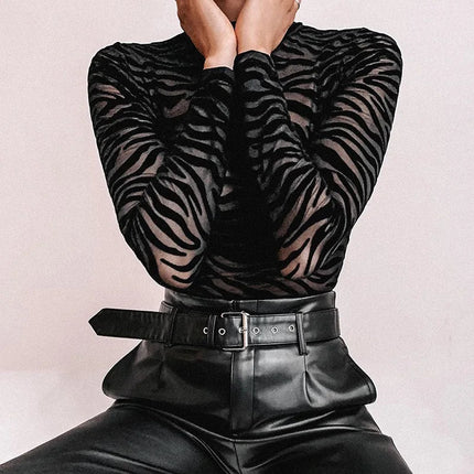 Women Clubwear Black Mesh Transparent Long Bodysuit - Women Clubwear - EKMT - Mad Fly Essentials