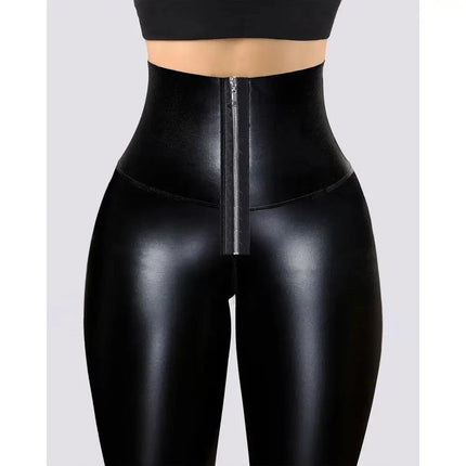 Women Clubwear Leather High Waist Black Leggings - Leggings - Sexy Goddess - Mad Fly Essentials