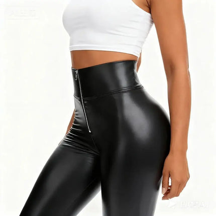 Women Clubwear Leather High Waist Black Leggings - Leggings - Sexy Goddess - Mad Fly Essentials