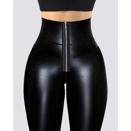 Women Clubwear Leather High Waist Black Leggings - Leggings - Sexy Goddess - Mad Fly Essentials