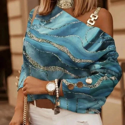 Cold Shoulder Marble Print Women Blouse - Mad Fly Essentials