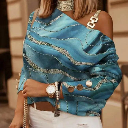 Cold Shoulder Marble Print Women Blouse - Women Blouse - Dream Girl - Mad Fly Essentials