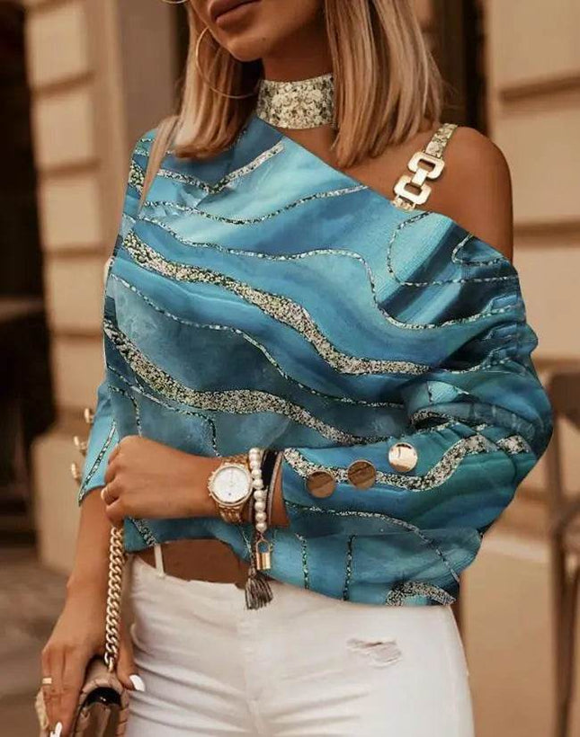 Cold Shoulder Marble Print Women Blouse - Women Blouse - Dream Girl - Mad Fly Essentials
