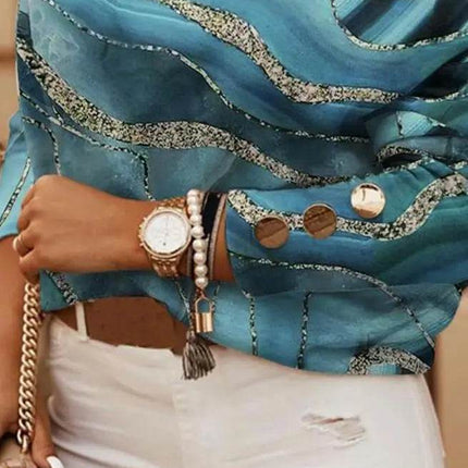 Women Cold Shoulder Marble Print Blouse - Mad Fly Essentials