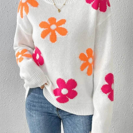 Women Crew Neck Floral Daisy Sweater - Sweater - Boho Girl - Mad Fly Essentials