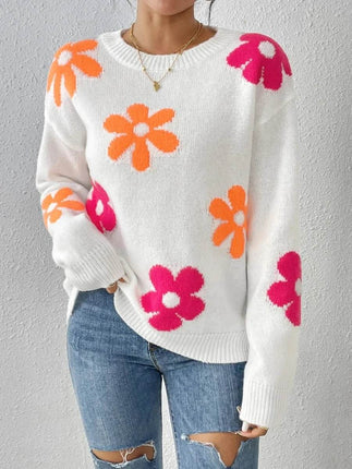 Women Crew Neck Floral Daisy Sweater - Sweater - Boho Girl - Mad Fly Essentials