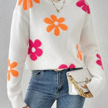 Women Crew Neck Floral Daisy Sweater - Sweater - Boho Girl - Mad Fly Essentials