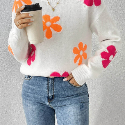 Women Crew Neck Floral Daisy Sweater - Sweater - Boho Girl - Mad Fly Essentials
