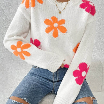Women Crew Neck Floral Daisy Sweater - Sweater - Boho Girl - Mad Fly Essentials
