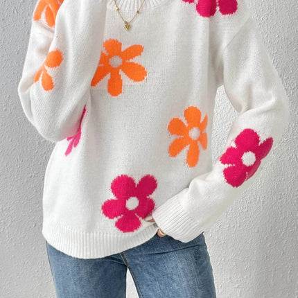 Women Crew Neck Floral Daisy Sweater - Sweater - Boho Girl - Mad Fly Essentials