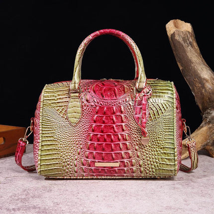 Women Crocodile Embossed Boston Satchel Handbag - Handbag - Miescher Kora - Mad Fly Essentials