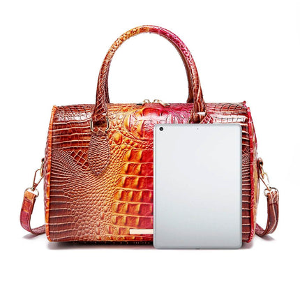 Women Crocodile Embossed Boston Satchel Handbag - Handbag - Miescher Kora - Mad Fly Essentials