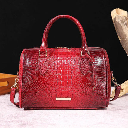 Women Crocodile Embossed Boston Satchel Handbag - Handbag - Miescher Kora - Mad Fly Essentials