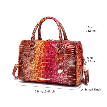 Women Crocodile Embossed Boston Satchel Handbag - Handbag - Miescher Kora - Mad Fly Essentials