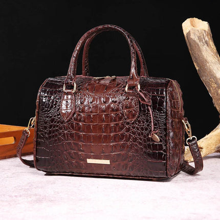 Women Crocodile Embossed Boston Satchel Handbag - Handbag - Miescher Kora - Mad Fly Essentials