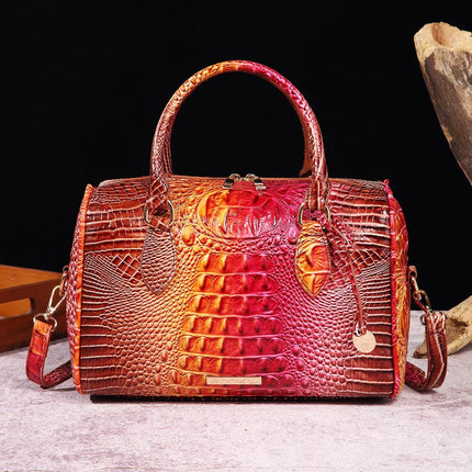 Women Crocodile Embossed Boston Satchel Bag - Mad Fly Essentials