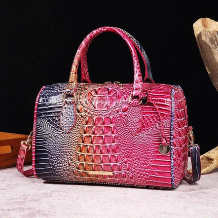 Women Crocodile Embossed Boston Satchel Handbag - Handbag - Miescher Kora - Mad Fly Essentials