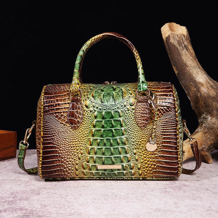 Women Crocodile Embossed Boston Satchel Handbag - Handbag - Miescher Kora - Mad Fly Essentials