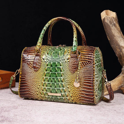 Women Crocodile Embossed Boston Satchel Bag - Mad Fly Essentials