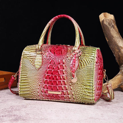 Women Crocodile Embossed Boston Satchel Handbag - Handbag - Miescher Kora - Mad Fly Essentials