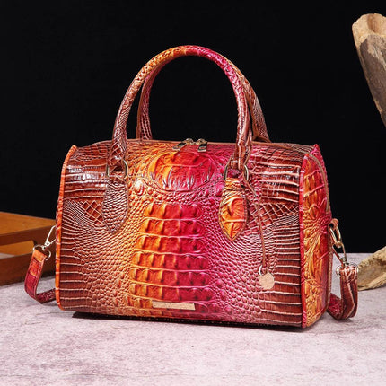 Women Crocodile Embossed Boston Satchel Bag - Mad Fly Essentials