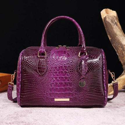 Women Crocodile Embossed Boston Satchel Handbag - Handbag - Miescher Kora - Mad Fly Essentials