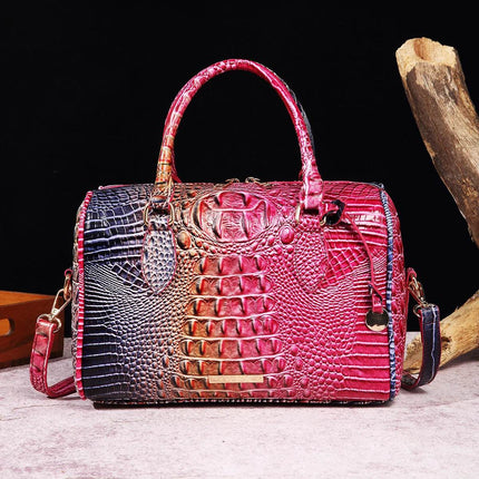 Women Crocodile Embossed Boston Satchel Bag - Mad Fly Essentials