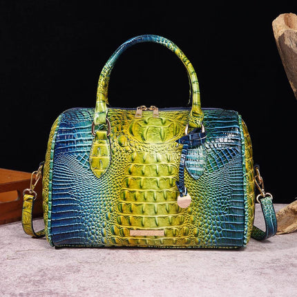 Women Crocodile Embossed Boston Satchel Handbag - Handbag - Miescher Kora - Mad Fly Essentials