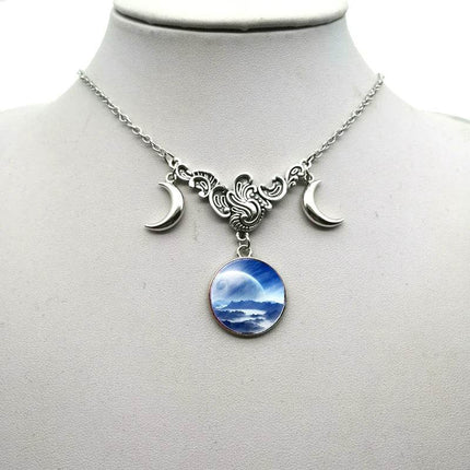 Women Crystal Glass Moon Necklace - Mad Fly Essentials