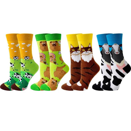 Women Cute Cartoon 4pair Fashion Long Socks - Socks - TOB - Mad Fly Essentials