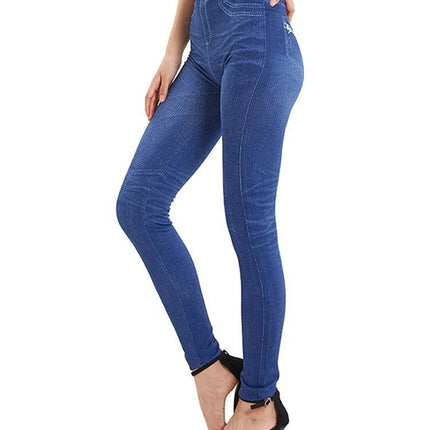 Women Denim Blue Elastic Casual Leggings - Leggings - HEFLASHOR - Mad Fly Essentials