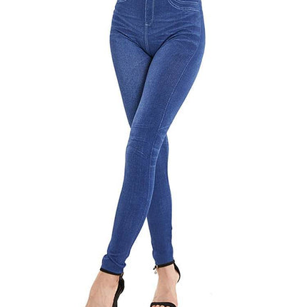 Women Denim Blue Elastic Casual Leggings - Leggings - HEFLASHOR - Mad Fly Essentials