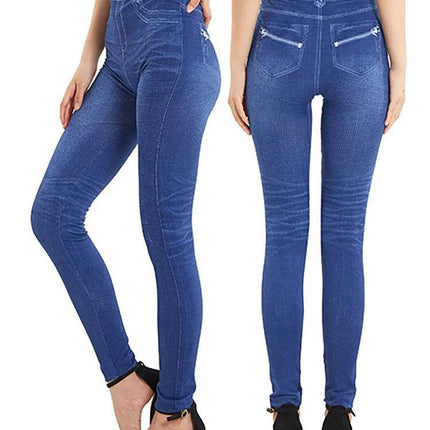 Women Denim Blue Elastic Casual Leggings - Leggings - HEFLASHOR - Mad Fly Essentials