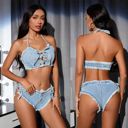Women Denim Shorts Summer Bikini Set - Bikini Set - BlackArachnia - Mad Fly Essentials