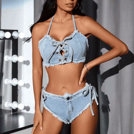 Women Denim Shorts Summer Bikini Set - Bikini Set - BlackArachnia - Mad Fly Essentials