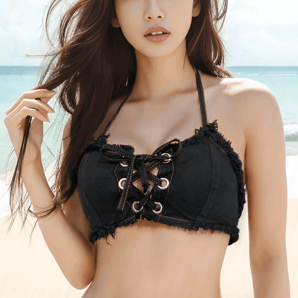 Women Denim Shorts Summer Bikini Set - Bikini Set - BlackArachnia - Mad Fly Essentials