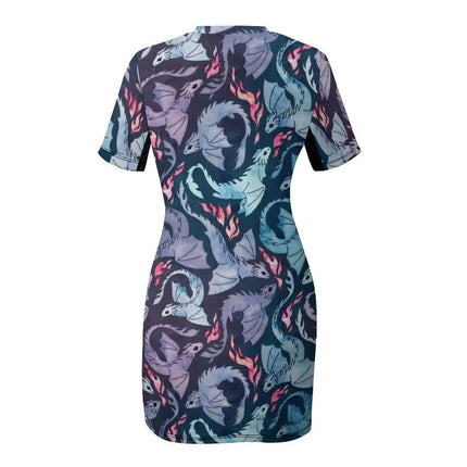 Women Dragon Fire Summer Turquoise Mini Dress - Mini Dress - LoveCandy - Mad Fly Essentials